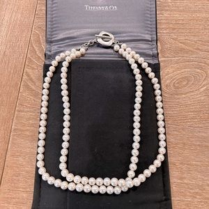 Tiffany & Co. Double Strand Pearl Necklace w Sterling Toggle Clasp w Pouch
